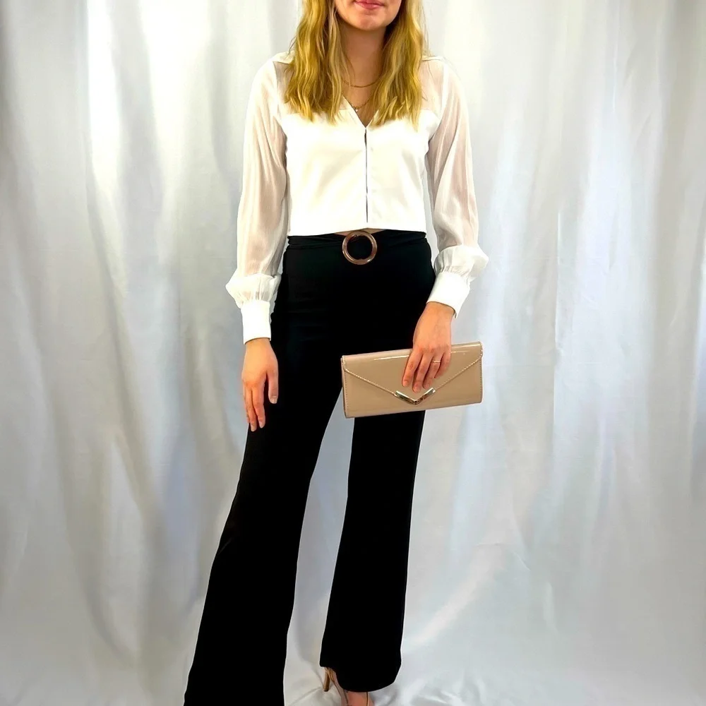 Cut-out pull on slight flare stretch dress pants - Picture 2 of 5